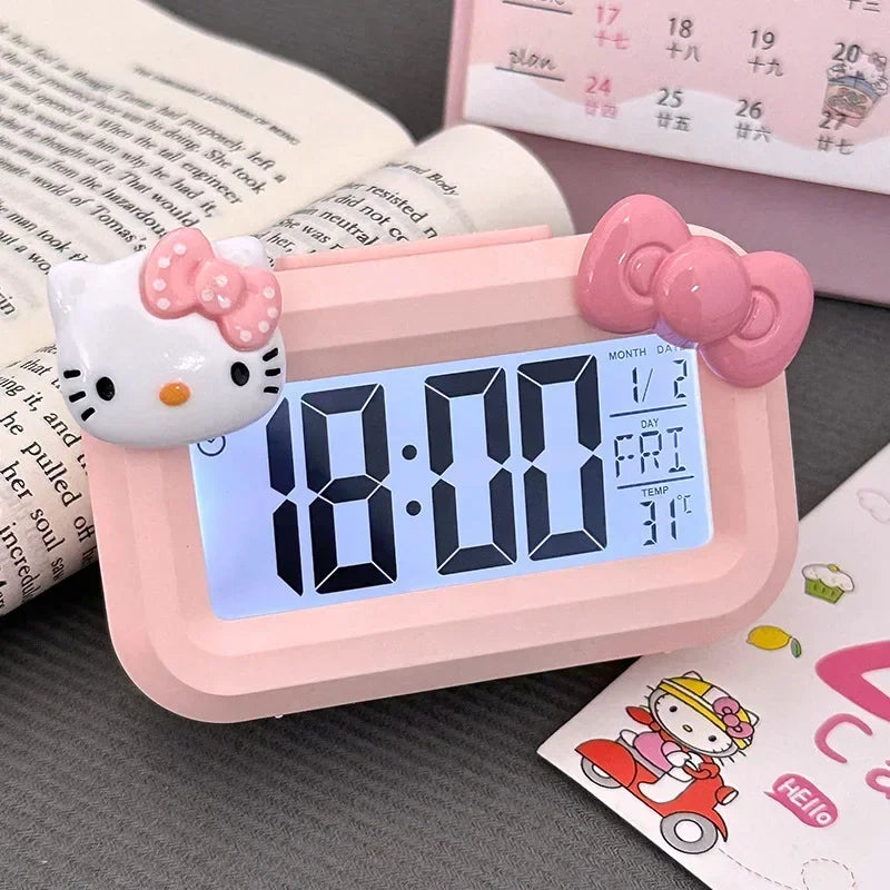 Hello Kitty Mini Night Light Student Alarm Clock Cute Timer Multi Functional Portable Dormitory Desktop Small Dormitory Home Use