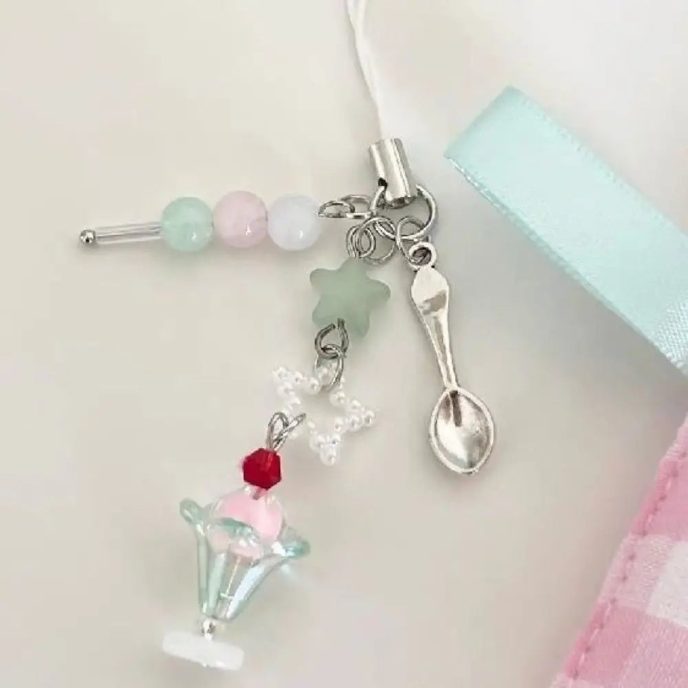 Pink Kawaii Y2K Peach Keychain New Chain Love Heart Keychain Phone Charms Cute Bowknot Bead Pendant Key Ring Sweet Girl Keychain