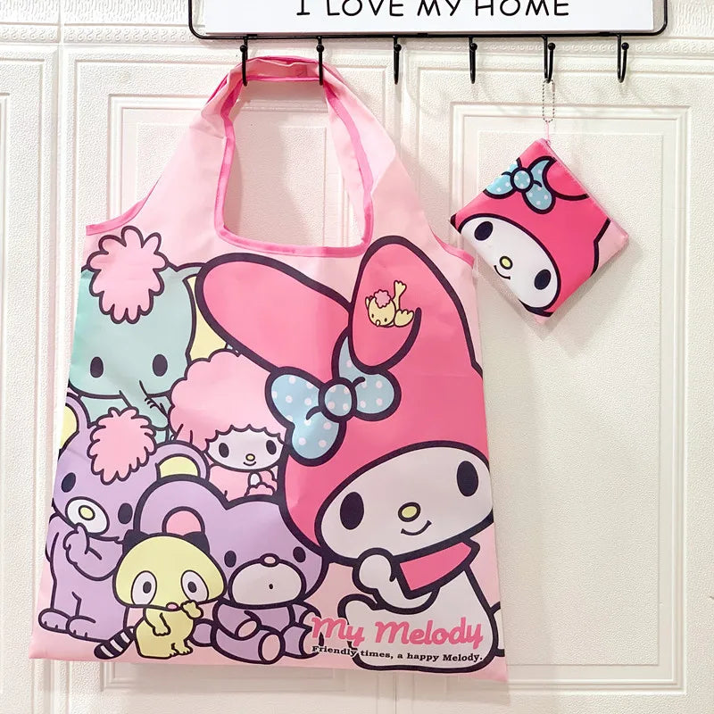 My Melody Sanrio Reusable Tote Bag Kuromi Portable Grocery Shopping Bag Hello Kitty Cinnamoroll Eco-Friendly Bag Be Folded