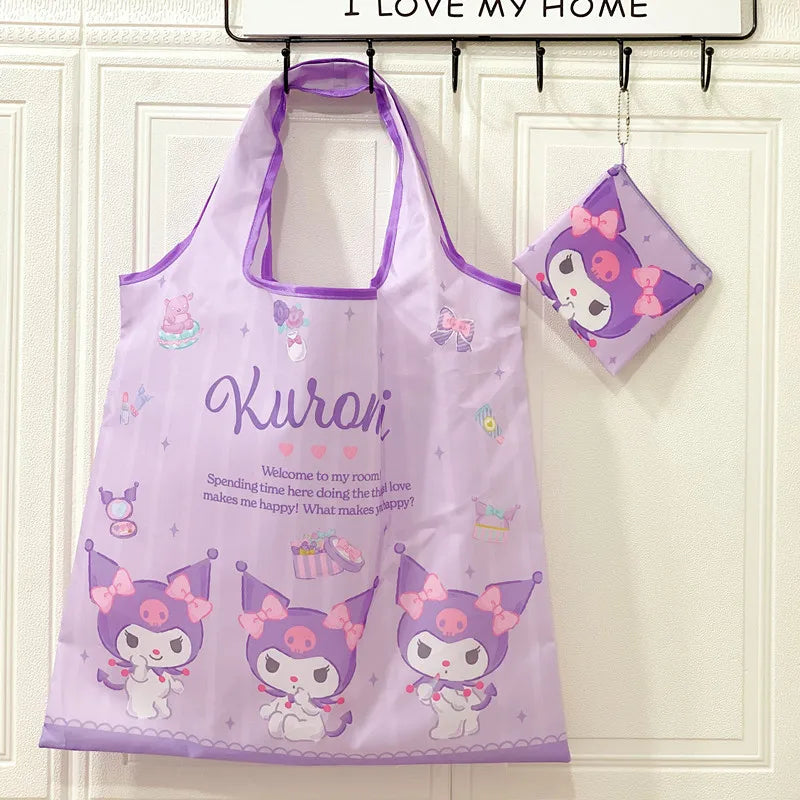 My Melody Sanrio Reusable Tote Bag Kuromi Portable Grocery Shopping Bag Hello Kitty Cinnamoroll Eco-Friendly Bag Be Folded