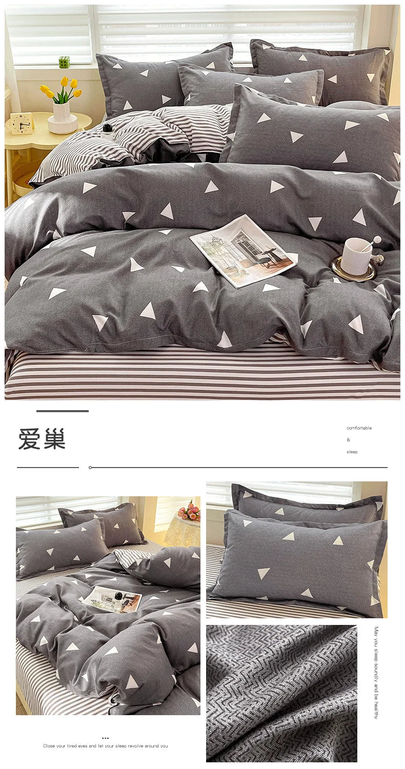 4pcs, 100% cotton bedding set, four piece sheet set comfort set girly fresh style couple bed comforter set