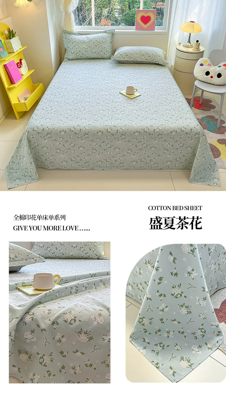 1pcs 100% Cotton Bed Sheet Flower Series Printed Double Top King Sheets for Girls Boys Kids Single Queen King Size Bed Linen