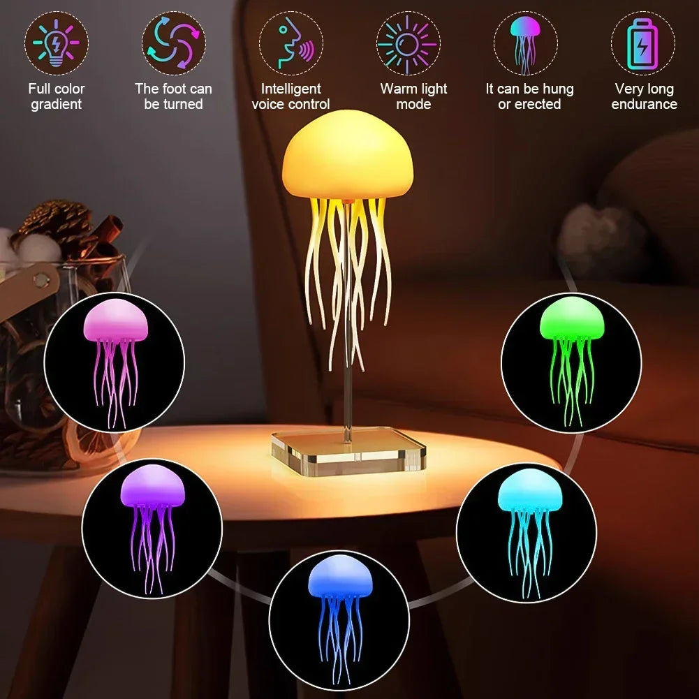 Cartoon Dancing Jellyfish Night Light RGB Gradient Cute Jellyfish Bedside Lamp Voice Control Type-C Charging LED Night Lamp