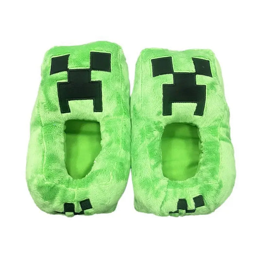 Minecraft Cotton Shoes Cartoon Cute Flat Plush Slippers Soft Sole Non-slip Winter Warm Heel Wrap Boys Girls Indoor Home Slippers