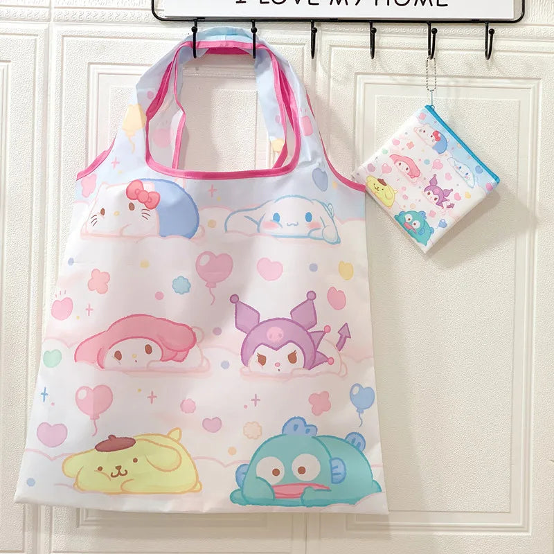 My Melody Sanrio Reusable Tote Bag Kuromi Portable Grocery Shopping Bag Hello Kitty Cinnamoroll Eco-Friendly Bag Be Folded