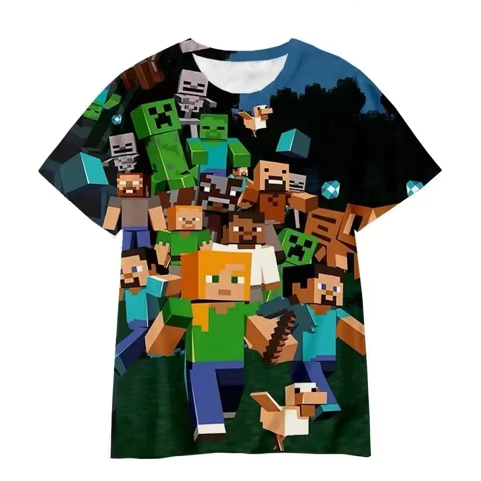 Uniqlo Minecraft 3D Printed Casual Tshirt Summer Cute Boys And Girls Building Block Building Cartoon Tee Popular Top inside out2