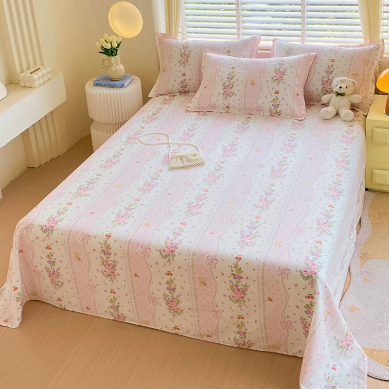 1pcs 100% Cotton Bed Sheet Flower Series Printed Double Top King Sheets for Girls Boys Kids Single Queen King Size Bed Linen