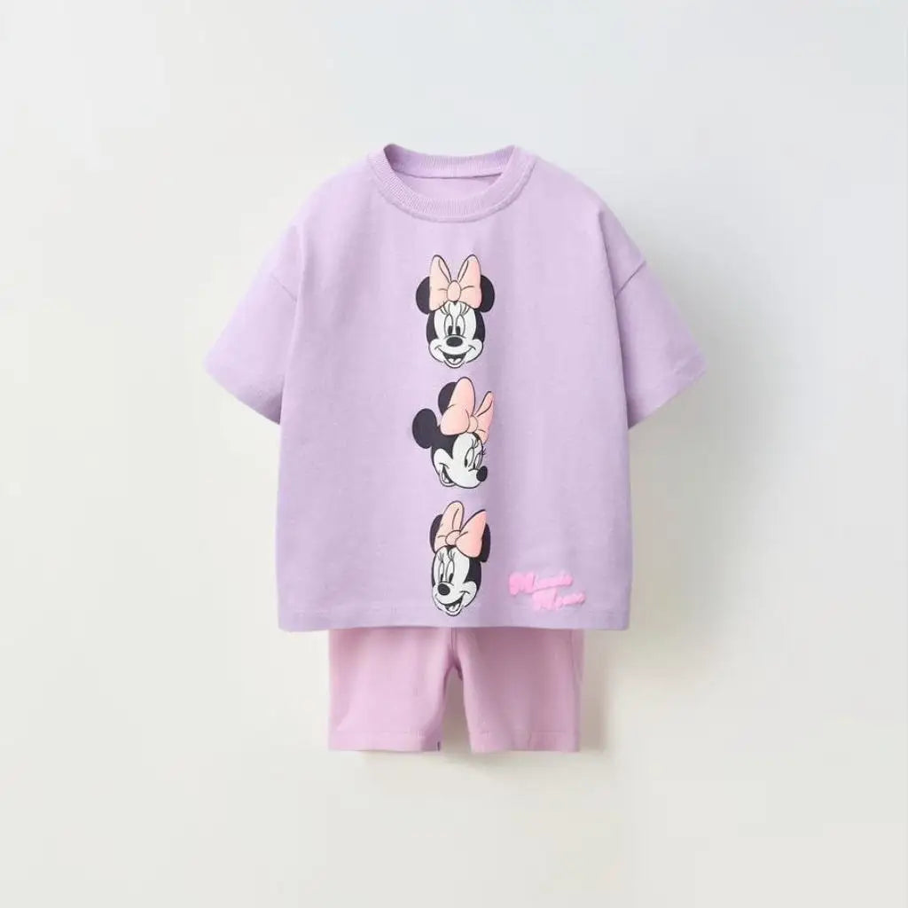 0-7Year Girls Outfits Pink TShirt Tights Shorts 2pcs Cartoon Cute Tees Solid Color Shorts Loose Casual Costume Baby Clothing