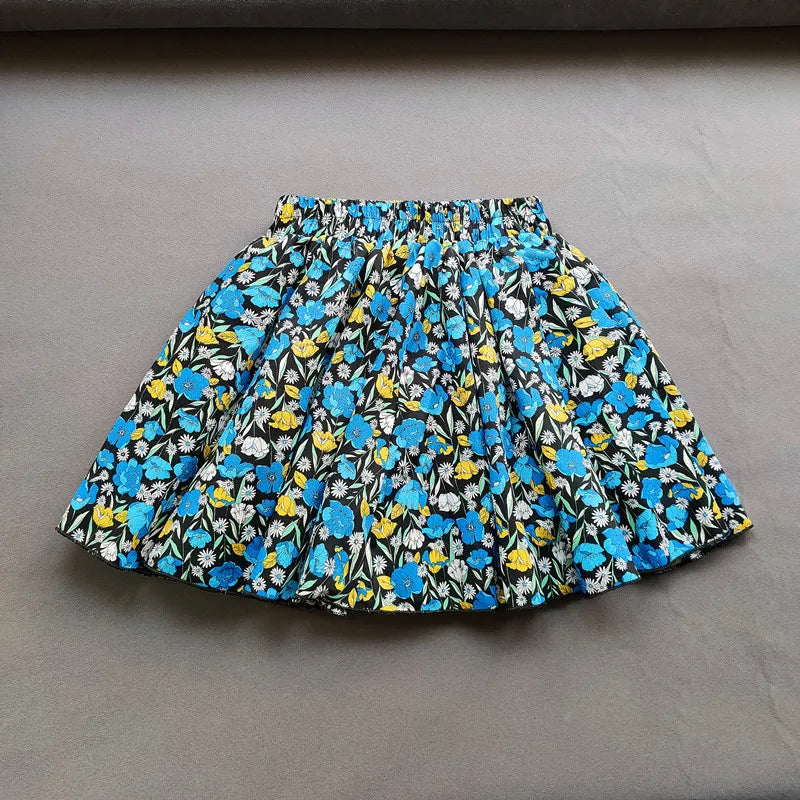 Kids Girls Cotton Print Princess Pleated Skirt Sweet Big Kids Girls Tutu Skirts Elastic Waist Mini Skirt Clothes For Girls