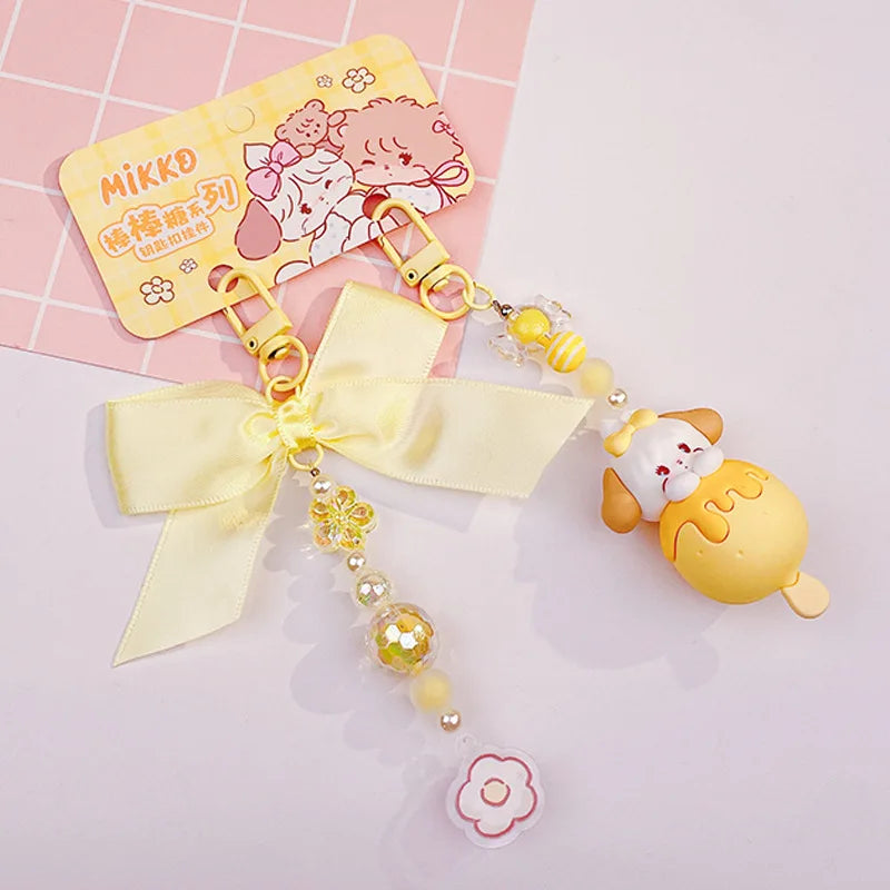 Genuine Kawaii Mikko Lollipop Beaded Keychain Pendant Backpack Pendant Mikko Figurines Keychain Pendant Anime Peripheral Gift