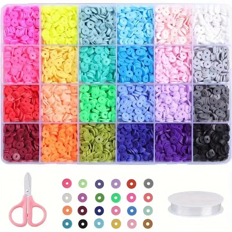 6MM Polymer Clay Beads Set Rainbow Color Flat Chip Beads For Bracelet Necklce Making Letter Beads Accessories Kit DIY