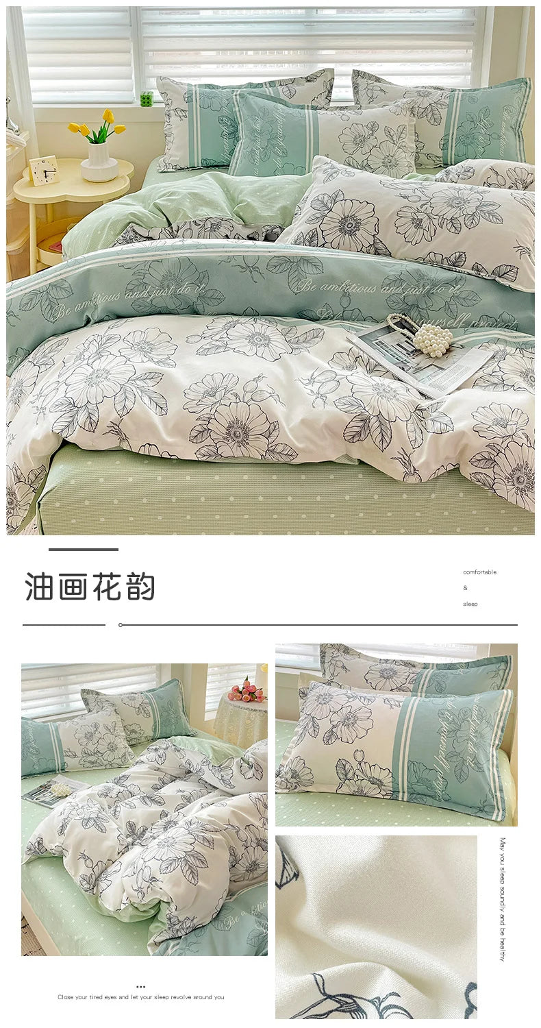 4pcs, 100% cotton bedding set, four piece sheet set comfort set girly fresh style couple bed comforter set