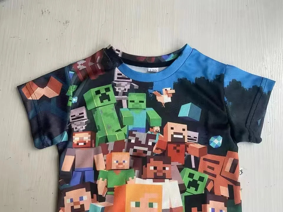 Uniqlo Minecraft 3D Printed Casual Tshirt Summer Cute Boys And Girls Building Block Building Cartoon Tee Popular Top inside out2