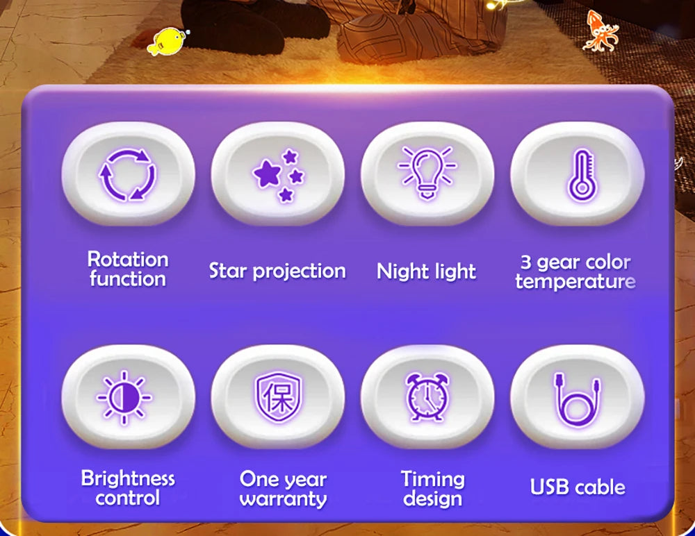Kawaii Projector Night Light For Nursery Rotated Kids Ocean Projector Sleeping Lamp For Party Birthdays Christmas Gifts