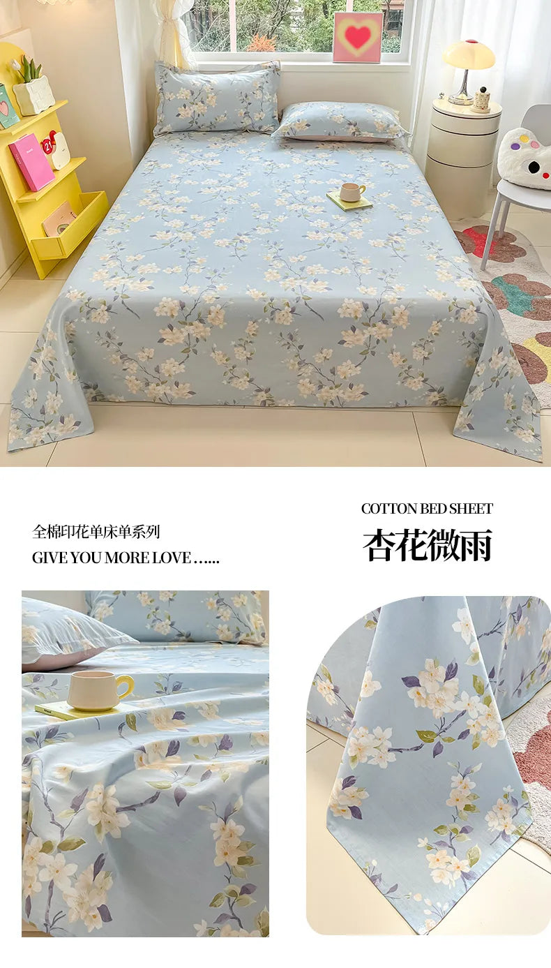 1pcs 100% Cotton Bed Sheet Flower Series Printed Double Top King Sheets for Girls Boys Kids Single Queen King Size Bed Linen