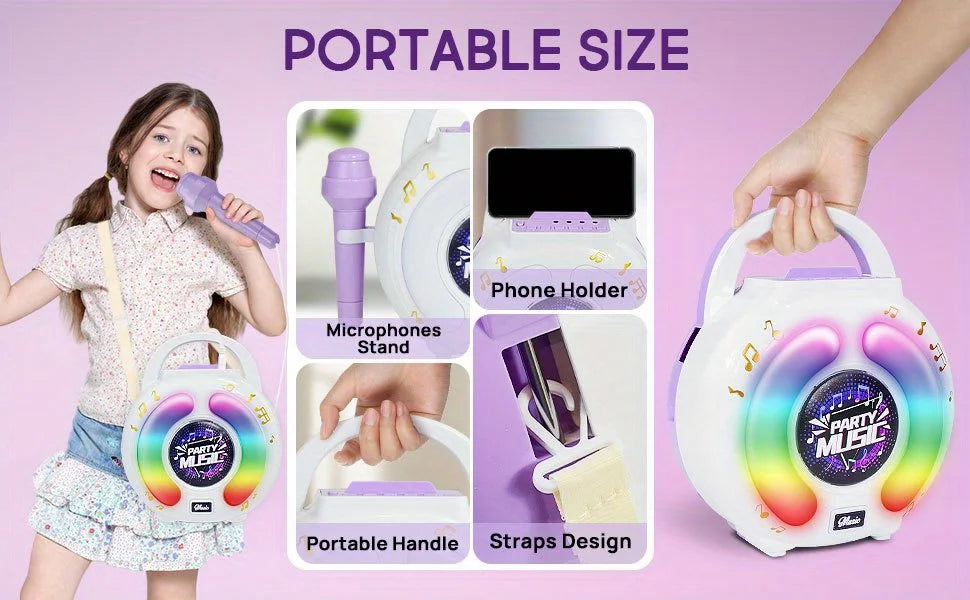 Karaoke Machine with 2 Microphones Kid Portable Karaoke Music Toy with Light Recording Voice Change Function for Girls Boys Gift