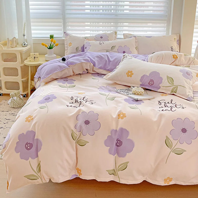 4pcs, 100% cotton bedding set, four piece sheet set comfort set girly fresh style couple bed comforter set
