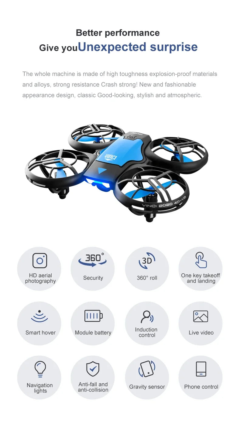 V8 New Mini 4K HD 1080P Wide - Angle WiFi FPV RC Drone with Height - Keep Function Ideal Kids Toys 4DRC