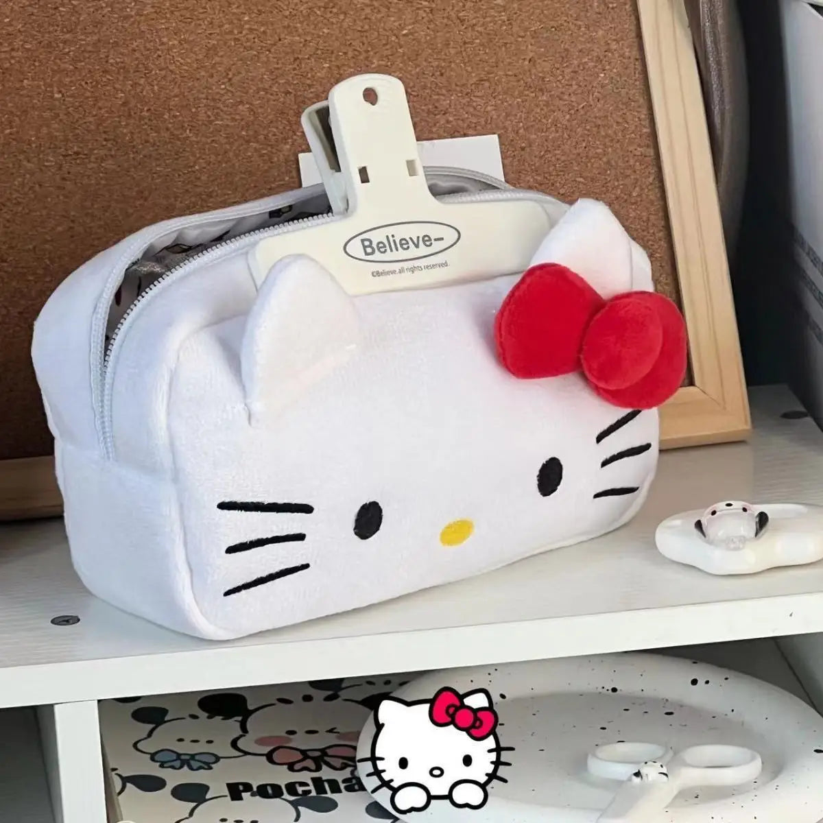 Cute Hello Kitty Plush Pencil Case Student Large Capacity Stationery Bag Kawaii Cute Girls Makeup Storage Bag Party Gifts