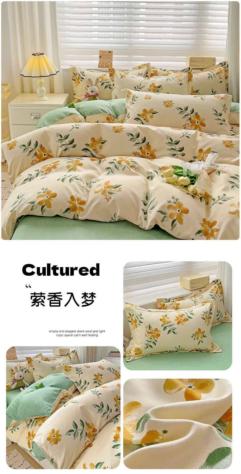 4pcs, 100% cotton bedding set, four piece sheet set comfort set girly fresh style couple bed comforter set