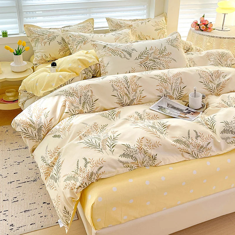 4pcs, 100% cotton bedding set, four piece sheet set comfort set girly fresh style couple bed comforter set