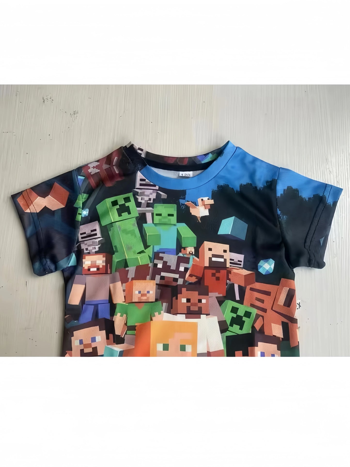 Uniqlo Minecraft 3D Printed Casual Tshirt Summer Cute Boys And Girls Building Block Building Cartoon Tee Popular Top inside out2