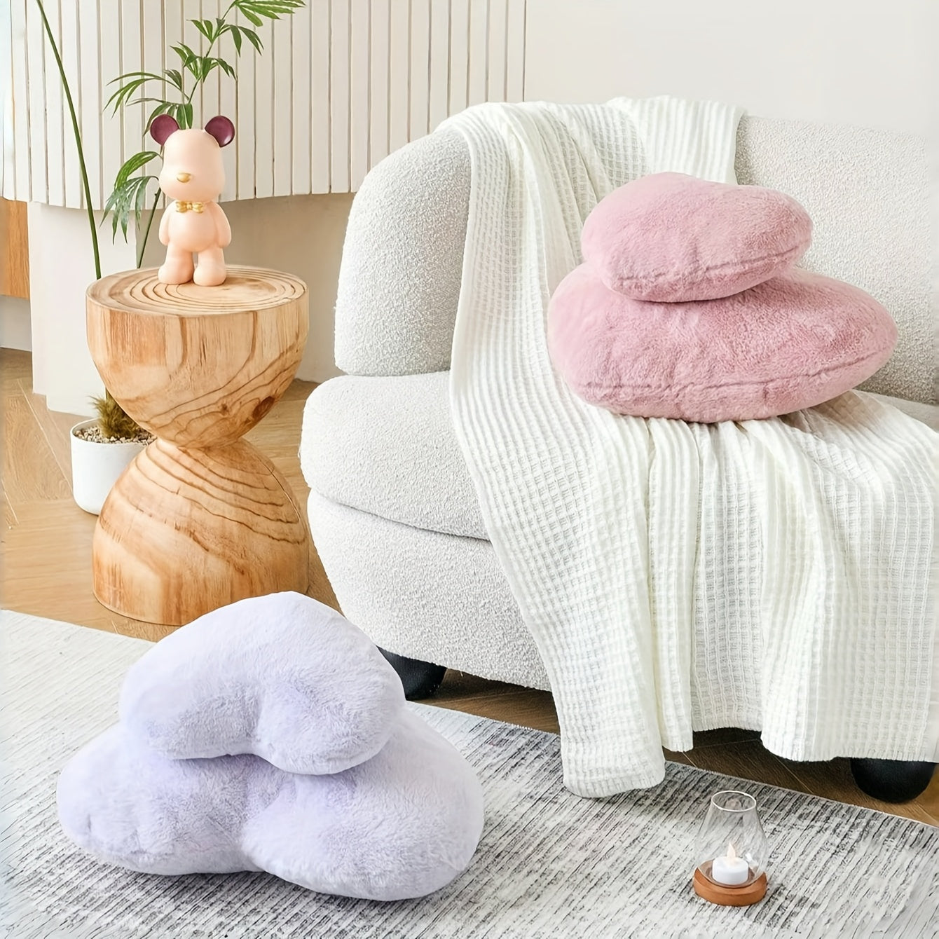 Soft Pink Heart-Shaped Faux Rabbit Fur Throw Pillow - 12.9 Inch/15.8 Inch Plush Cushion for Indoor Decor, Camping, and Outdoor Sofa Bed - Ideal Valentine'S Day Gift for Teen Girls and Women, Camping Accessory | Heart Shaped P