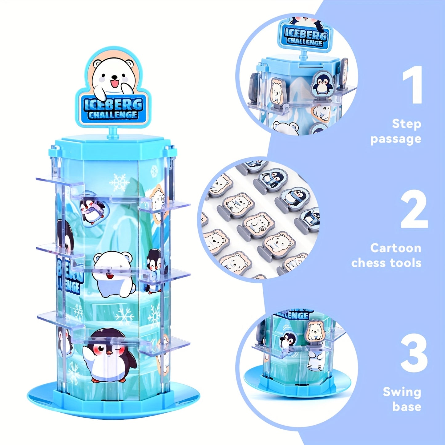 CalmCircuit Penguin Bear Balance Tower Toy - 2-Player Interactive Educational Game for Critical Thinking, Stack Attack Board Game with Snow Theme, Portable Travel & Party Fun for Family Game Nights (White/Blue/Transparent), I