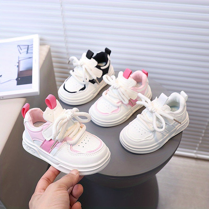 [Playful Charm] All-Season White Sneakers for Boys & Girls: Durable, Versatile Indoor/Outdoor Shoes with Hook-and-loop Closure, Low-Top Design, and Comfortable Fabric Lining