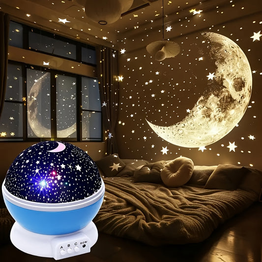 3D Rotating Star and Moon Projector Night Light, USB Powered Sky and Moon Lamp with 12 Color Modes, Novelty Bedroom Party Decor - Portable Outdoor Projection Light