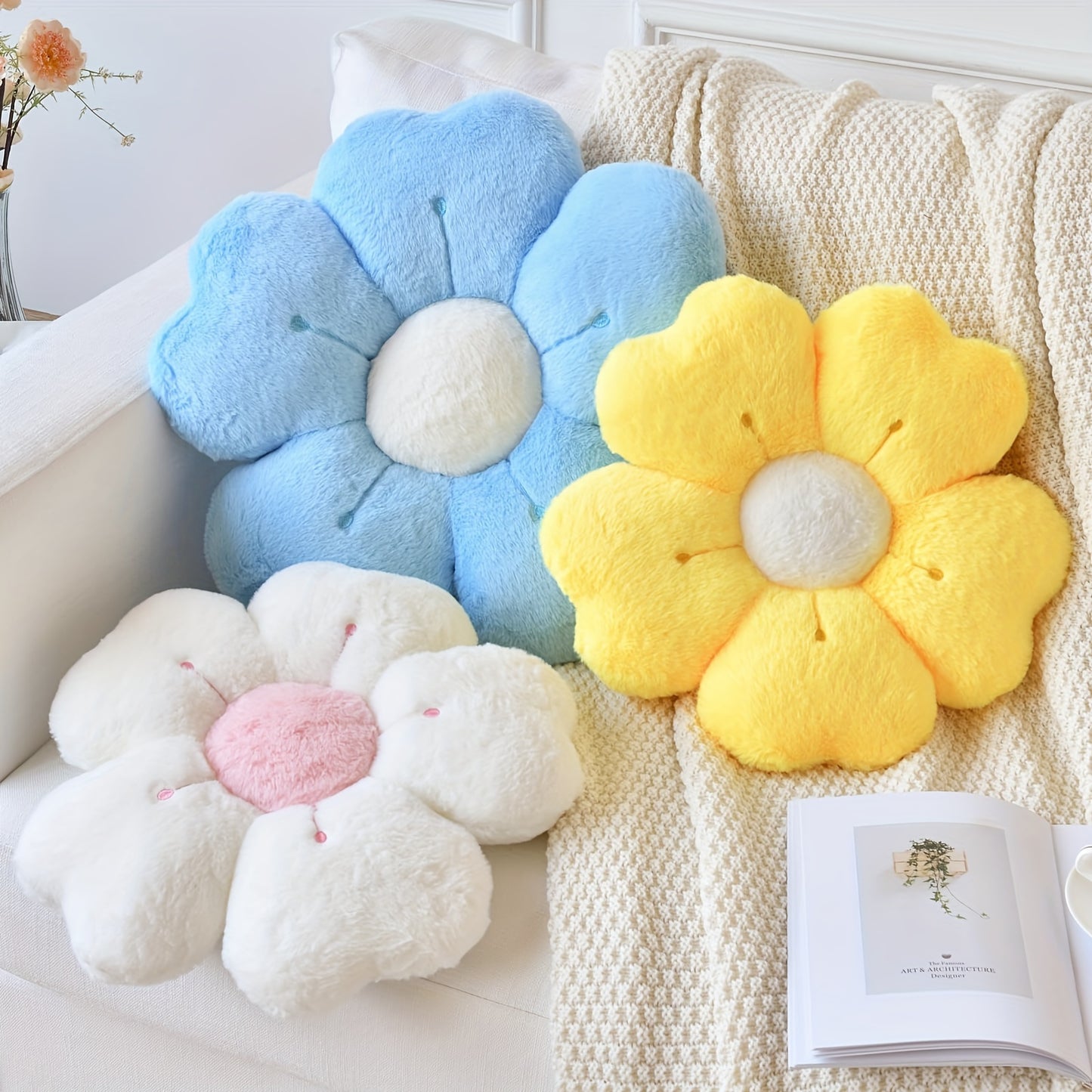 Soft Plush Daisy Flower Cushion – Cozy Pink Polyester Throw Pillow with Cute Petal Design, Perfect for Beds, Sofas, and Home Decor Gifts, Cute Pillows