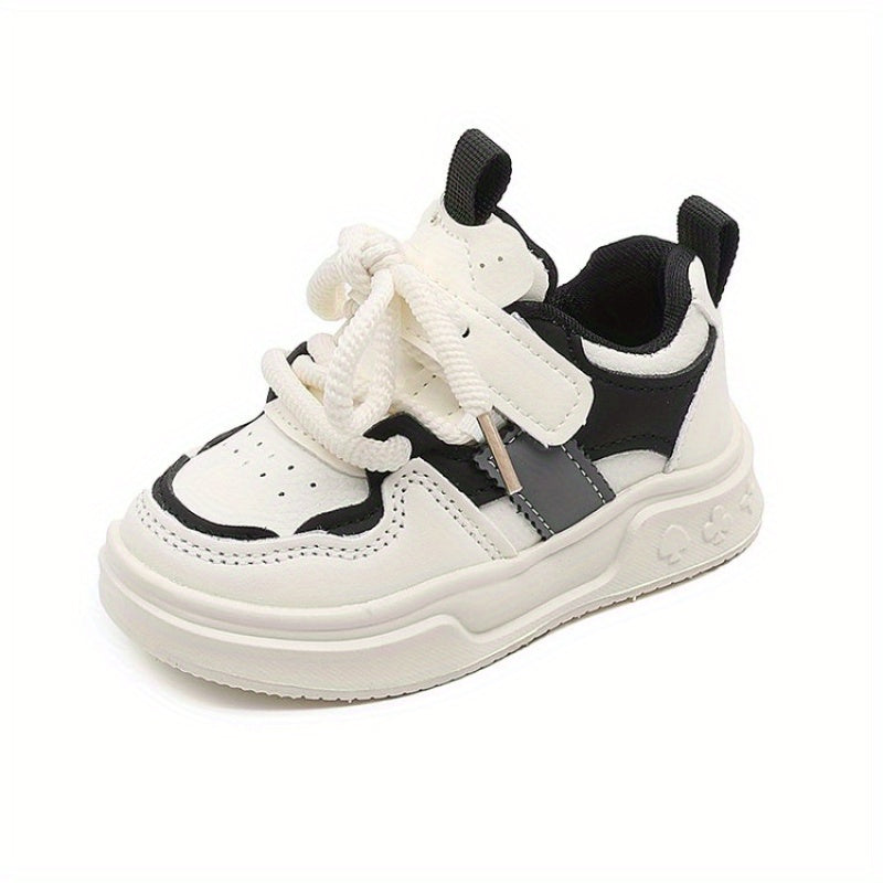 [Playful Charm] All-Season White Sneakers for Boys & Girls: Durable, Versatile Indoor/Outdoor Shoes with Hook-and-loop Closure, Low-Top Design, and Comfortable Fabric Lining