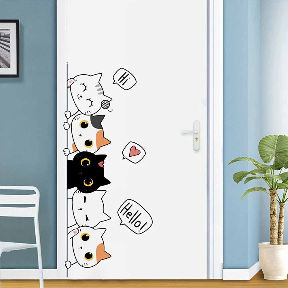 Say Hello to You Cat Self-adhesive Cartoon Wall Sticker, Door Decoration, Wall Decoration Self-adhesive Poster, Glass Decorative Painting