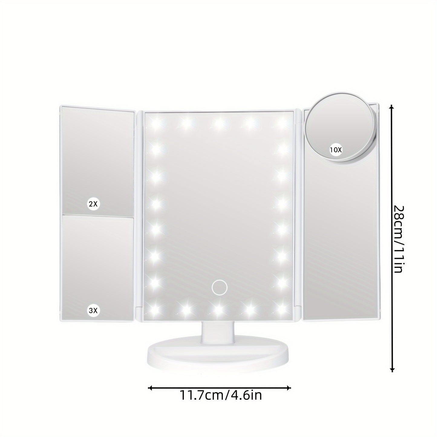 LED Trifold Mirror with Magnifying Mirror, Lighted Cosmetic Mirror Dressing Mirror, Bathroom Adjustable Brightness Mirror, 1X/2X/3X/10X Magnification And Touch Screen Trifold Cosmetic Mirror, Two Power Modes