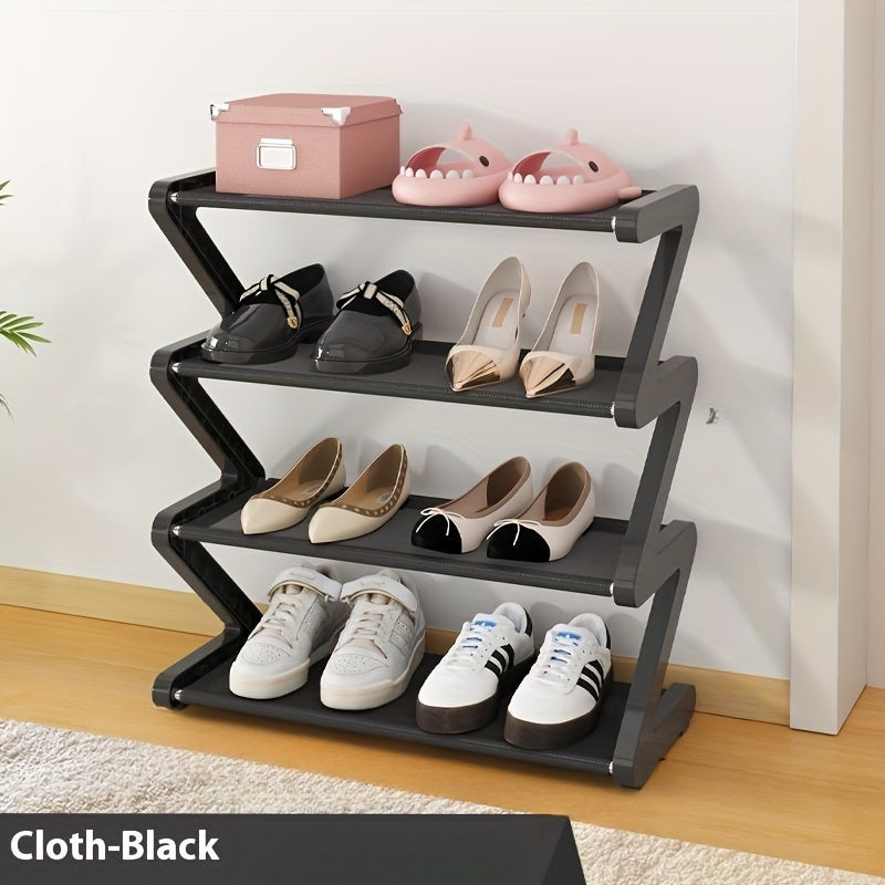 4-Tier Z-Shaped Shoe Rack, Durable Plastic Freestanding Storage Box with Curved Design, Easy-to-Assemble Floor Standing Organizer Suitable for Living Room or Dormitory, No Tools Required, Stackable and Space-Saving, Shoe Stor