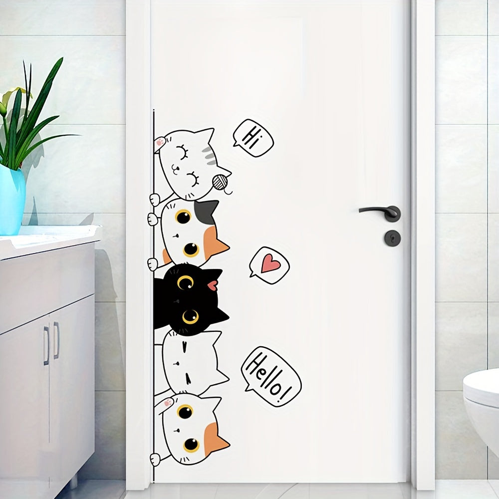 Say Hello to You Cat Self-adhesive Cartoon Wall Sticker, Door Decoration, Wall Decoration Self-adhesive Poster, Glass Decorative Painting