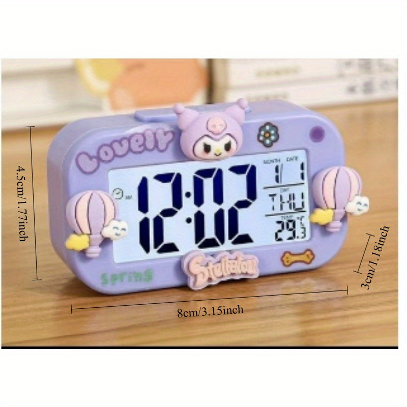 Sanrio Kuromi & Cinnamoroll Alarm Clock with Digital Display, Temperature & Date Function - Cute Cartoon Character Design, Pastel Purple & Yellow, Battery-Powered Mini Clock for Bedroom, Dorm, Desk Decor (AA Battery Not Inclu