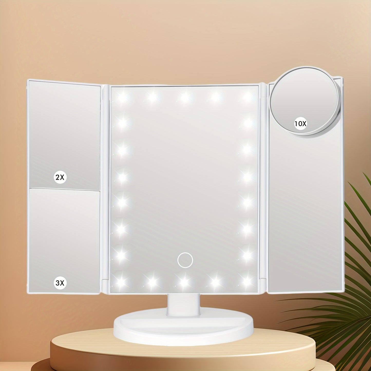 LED Trifold Mirror with Magnifying Mirror, Lighted Cosmetic Mirror Dressing Mirror, Bathroom Adjustable Brightness Mirror, 1X/2X/3X/10X Magnification And Touch Screen Trifold Cosmetic Mirror, Two Power Modes