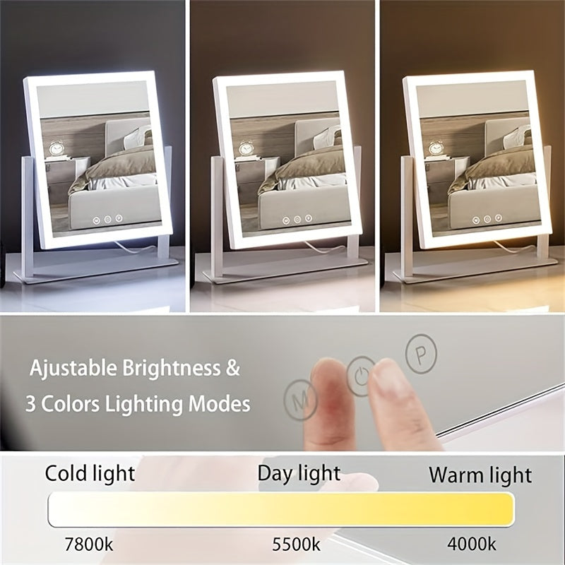 Niuphia Lighted Makeup Mirror, Adjustable LED Lighting, USB Powered, 5000Mah Rechargeable Battery, Touch Control, 360° Swivel, Polished Metal Frame.