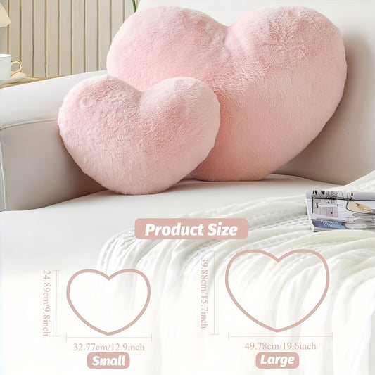 Soft Pink Heart-Shaped Faux Rabbit Fur Throw Pillow - 12.9 Inch/15.8 Inch Plush Cushion for Indoor Decor, Camping, and Outdoor Sofa Bed - Ideal Valentine'S Day Gift for Teen Girls and Women, Camping Accessory | Heart Shaped P