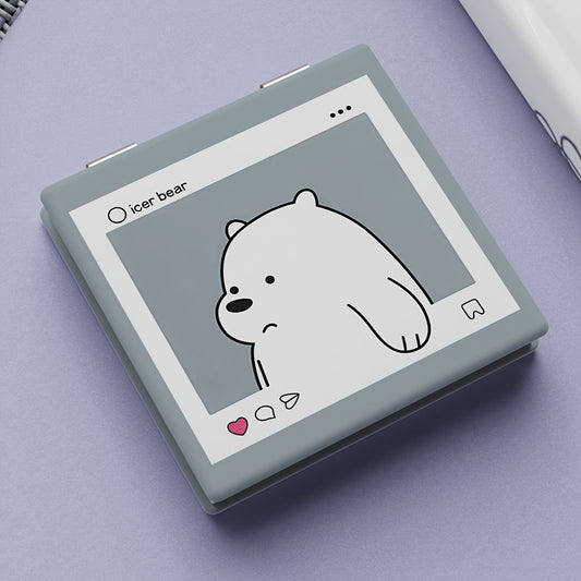 Cute Bear-Themed Folding Makeup Mirror - Portable, No-Battery Compact for Travel & Touch-Ups