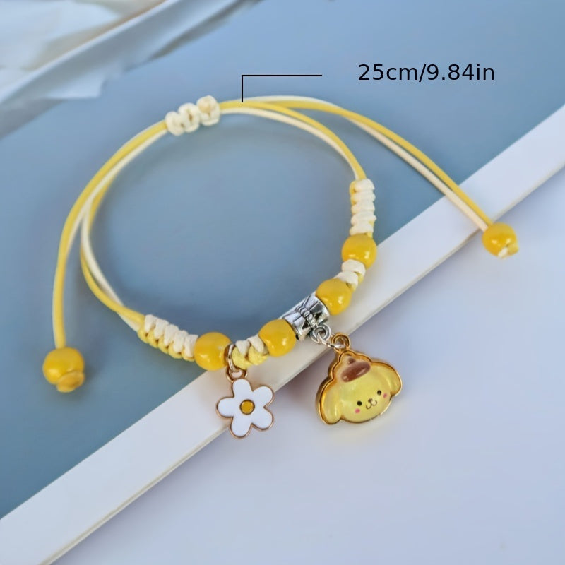 Sanrio Hello Kitty Adjustable Rope Bracelet with Kuromi, for Pochacco & for My Melody Charms - Cartoon Style Fashion Accessory for Women, Daily & Holiday Wear, Mardi Gras Day Theme, All-Season Weave Material