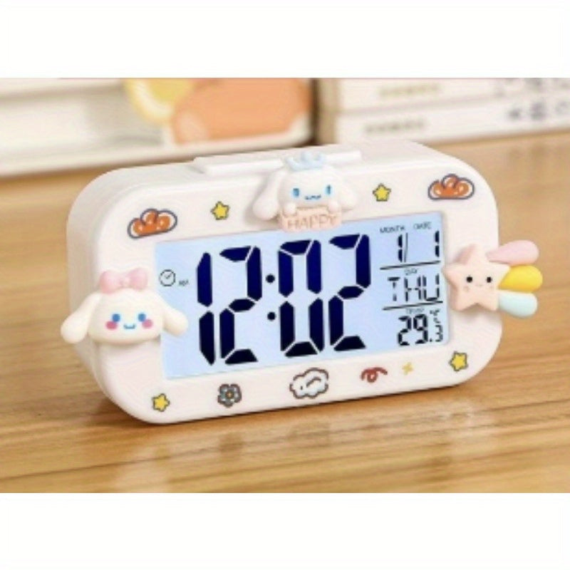 Sanrio Kuromi & Cinnamoroll Alarm Clock with Digital Display, Temperature & Date Function - Cute Cartoon Character Design, Pastel Purple & Yellow, Battery-Powered Mini Clock for Bedroom, Dorm, Desk Decor (AA Battery Not Inclu