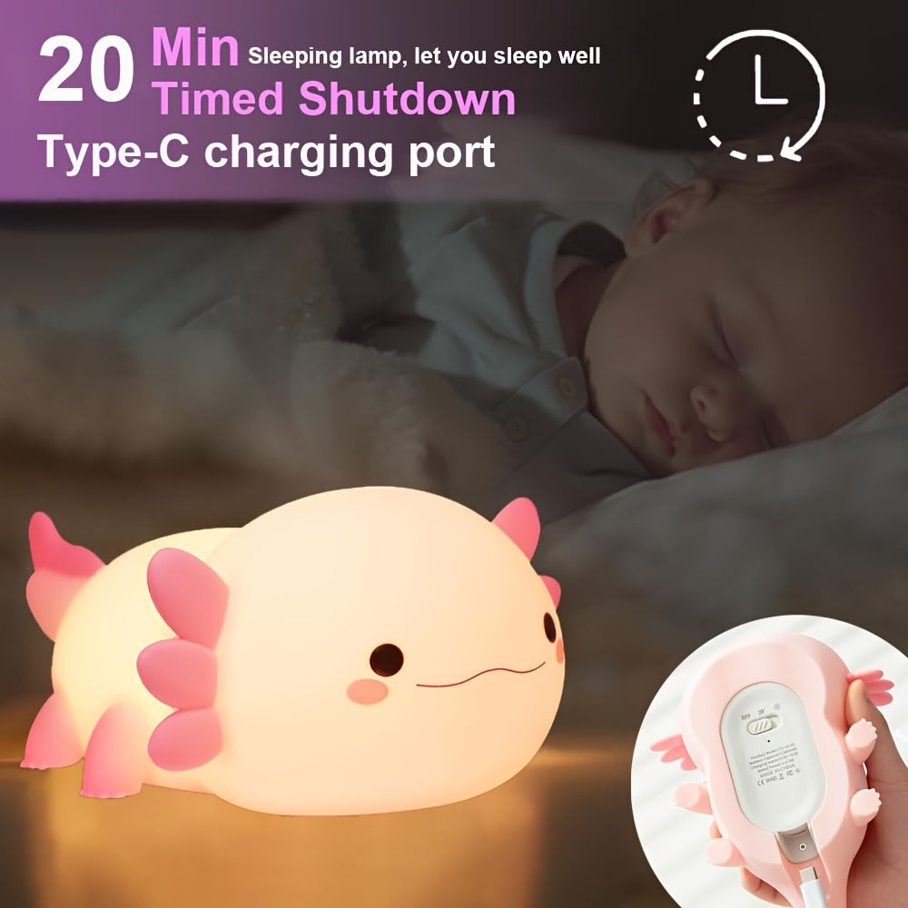 Adorable Axolotl LED Night Light - Dimmable, Rechargeable With Timer & Tap Control, Perfect Nursery Gift For Kids And Women..Up To Six Hours Of Wireless Lighting, Room