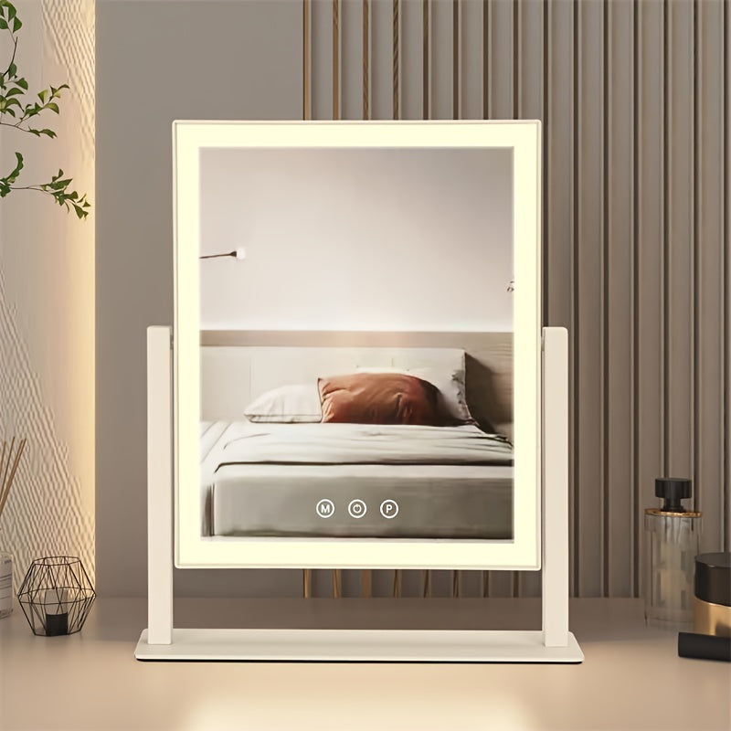 Niuphia Lighted Makeup Mirror, Adjustable LED Lighting, USB Powered, 5000Mah Rechargeable Battery, Touch Control, 360° Swivel, Polished Metal Frame.