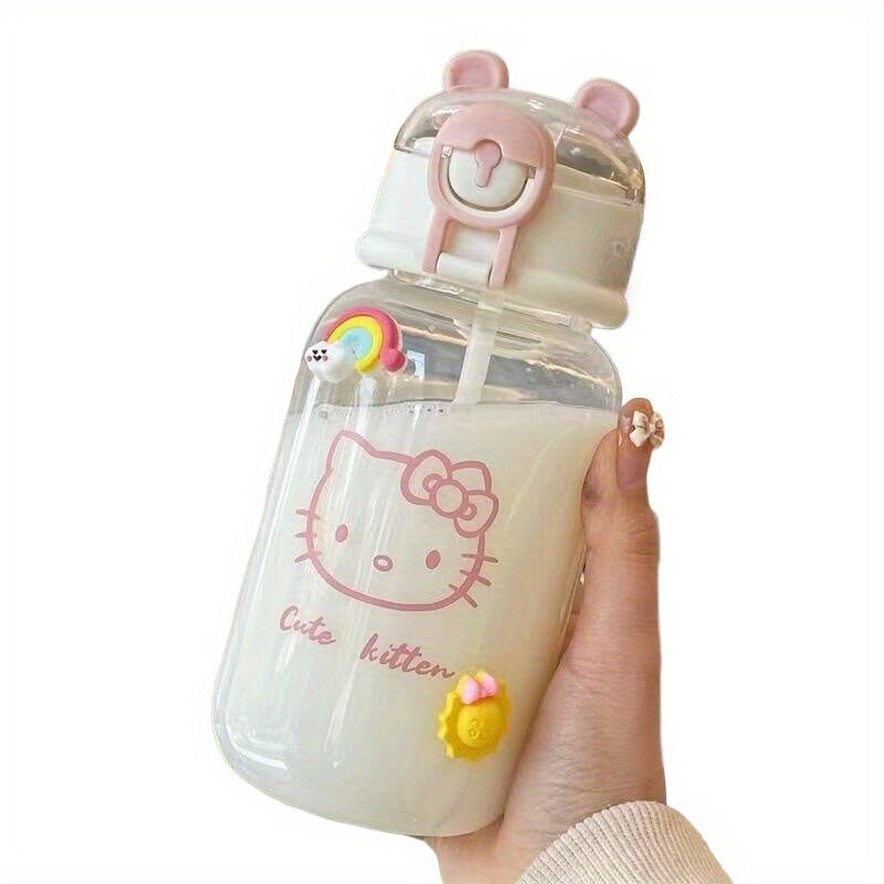() Sanrio Kaikawaii Kulomi Melody Sippy Cup- Cute Plastic Travel Drink Bottle, Ideal for Summer Drinks, Easy to Carry and Durable, White