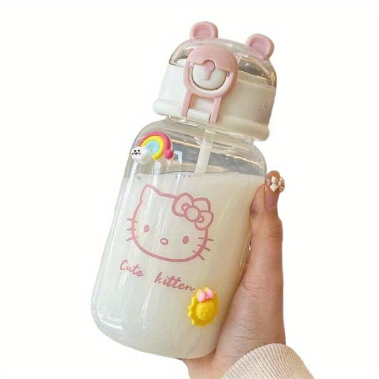 () Sanrio Kaikawaii Kulomi Melody Sippy Cup- Cute Plastic Travel Drink Bottle, Ideal for Summer Drinks, Easy to Carry and Durable, White
