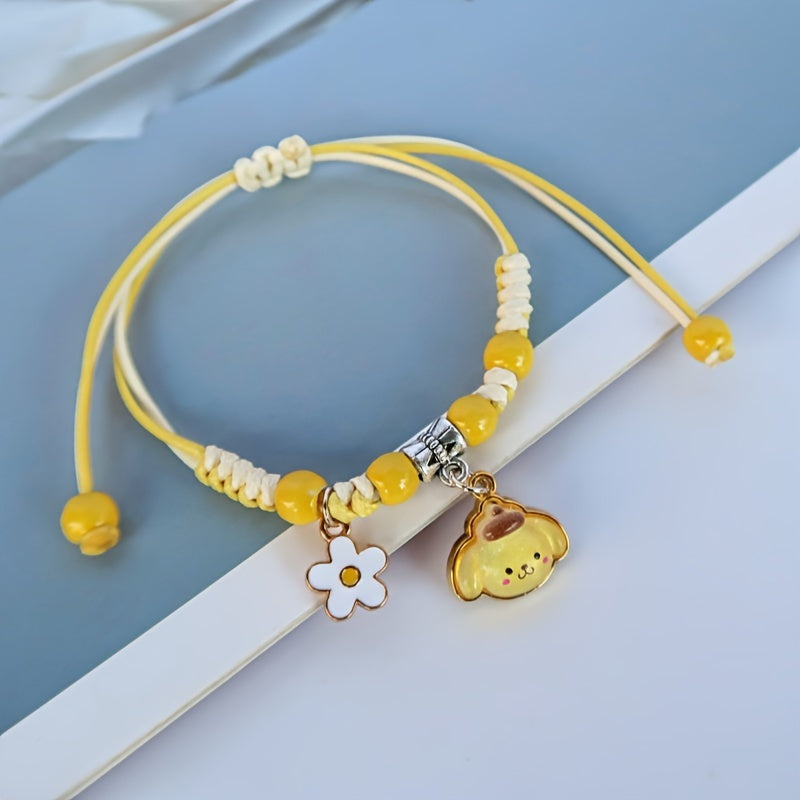 Sanrio Hello Kitty Adjustable Rope Bracelet with Kuromi, for Pochacco & for My Melody Charms - Cartoon Style Fashion Accessory for Women, Daily & Holiday Wear, Mardi Gras Day Theme, All-Season Weave Material
