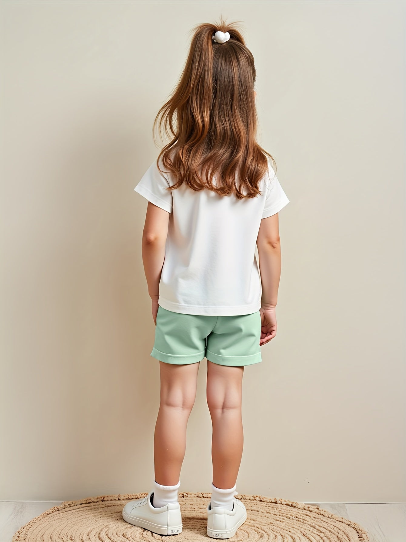 2pcs Set Summer Casual Short Sleeve Crew Neck Polyester T-Shirt Tops and Shorts for Kids, for Outdoor