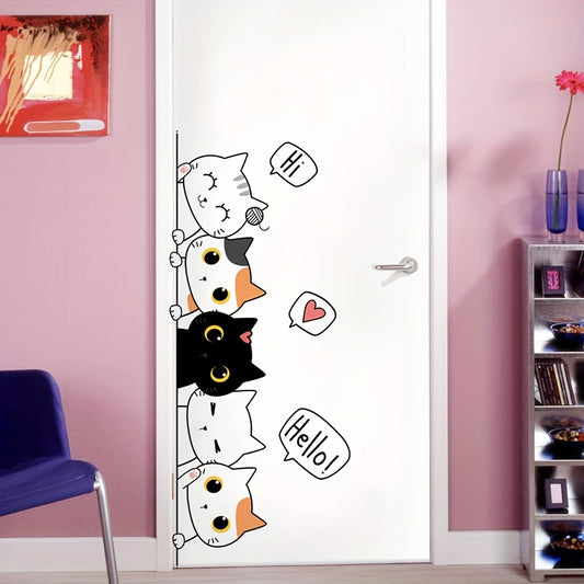Say Hello to You Cat Self-adhesive Cartoon Wall Sticker, Door Decoration, Wall Decoration Self-adhesive Poster, Glass Decorative Painting